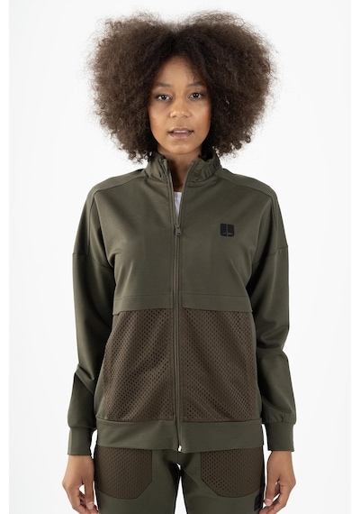 Maraton Sportswear Comfort Kadın Dik Yaka Düşük Kol Basic Açık Haki Tracktop 22178-açık Haki