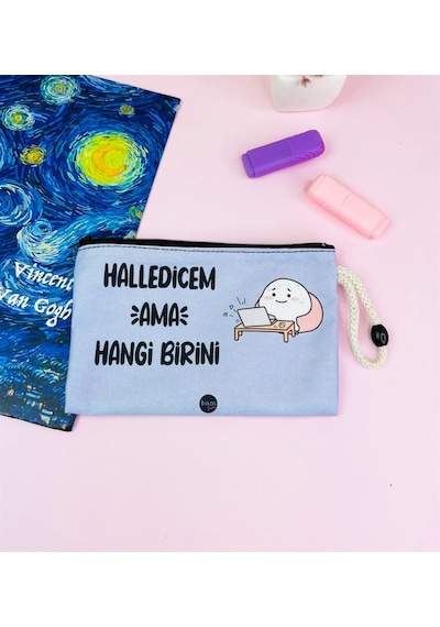 Halledicem Ama Hangi Birini Tasarımlı Bez Kalemlik Cüzdan