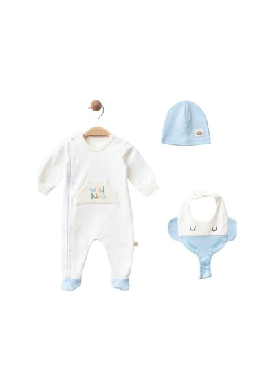 Zekids 3 Lü Organik Bebek Fil Desenli Tulum Seti-16185 Çok Renkli