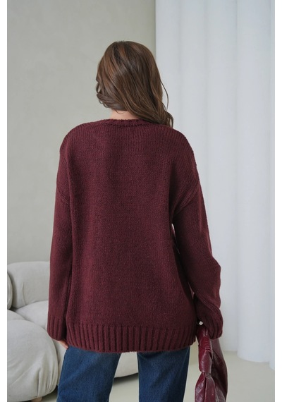 Park Karon Kadın Bisiklet Yaka Yumuşak Dokulu Oversize Triko Kazak 3032 Bordo
