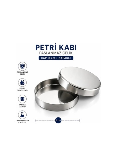 Petri Kabı Paslanmaz Çap 8 Cm Kapaklı