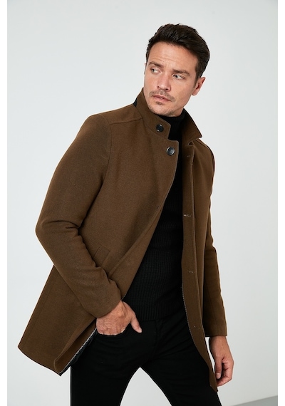 Buratti Slim Fit Düğmeli Dik Yaka Kaşe Erkek Kaban 5840099 Taba