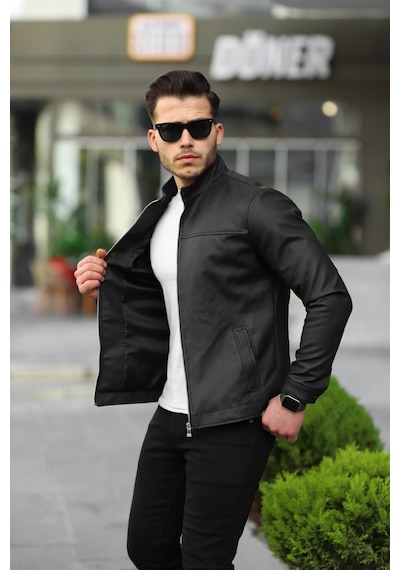 Premium Örme Triko Kol Dik Yaka Süet Ceket Siyah Karbon