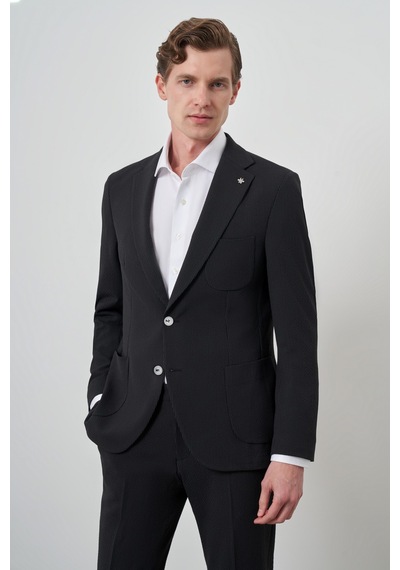 Morven Erkek Siyah Trend Çizgili Slim Fit Mono Yaka Takım Elbise 25ms001018001 Siyah