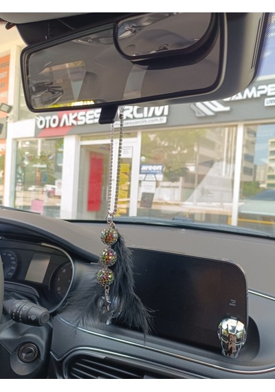 Disko Toplu Metal Yıldız Dikiz Ayna Süsü Siyah Tüylü Renk