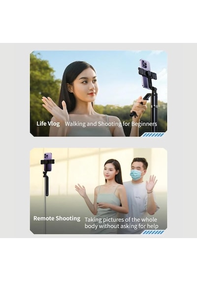 R16s 170cm Selfie Stick, Led Işıklı, Bluetooth Uzaktan Kumandalı, 360 Derece Rotasyonlu, Tripod Özçekim Çubuğu, Diğer