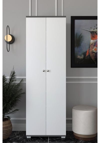 8 Raflı Çok Amaçlı Mutfak, Banyo, Kiler Dolabı Antrasit / Beyaz