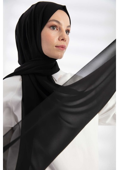 Flora Tekstil Krep Şifon Şal 180x70 Siyah2