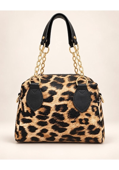 Savanna Bag Leopar Desenli Zincir Detaylı Çanta Kahve