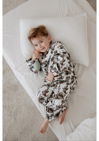 Panda Desenli Yaka Detaylı Çocuk Pijama Takım Mavi