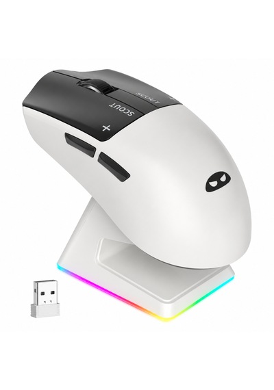 Magegee Scout & Rgb Dock Station 12.000dpı Paw3311 Triple Mode Kablolu/bluetooth/2.4g Beyaz Gaming Mouse -
