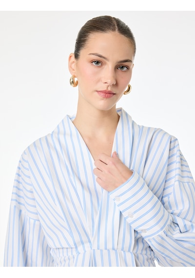 Koton Pamuklu Uzun Kollu Beli Lastikli V Yaka Çizgili Poplin Bluz Mavi Çizgili 6sak60308pw Koton Pamuklu Uzun Kollu Beli Lastikli V Yaka Çizgili Poplin Bluz Mavi Çizgili 6sak60308pw