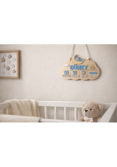 Kişiye Özel Ahşap Bebek Doğum Panosu İsim-doğum Tarihi - Kilo - Saat - Boy 20 x 30