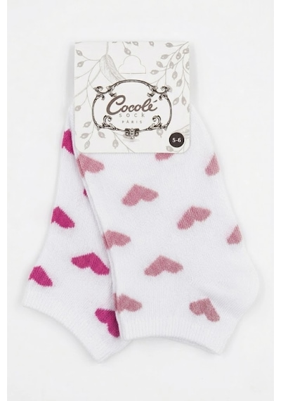 Cocole Socks Kız Bebek Patik Çorabı 2 Li Set Pamuklu Beyaz Zemin Üzeri Fuşya & Gül Kurusu Kalp Desen Çok Renkli