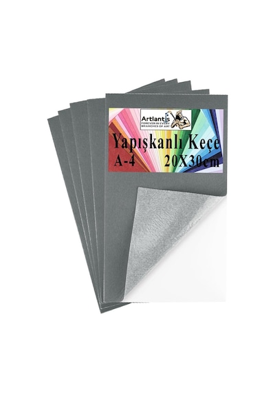 Yapışkanlı Keçe A4 20x30 Cm 5 Li 1 Paket 2.0 Mm Kendinden Yapışkanlı Renkli Hobi Keçesi Elişi Keçe Kumaşı Anasınıfı Kreş Gri