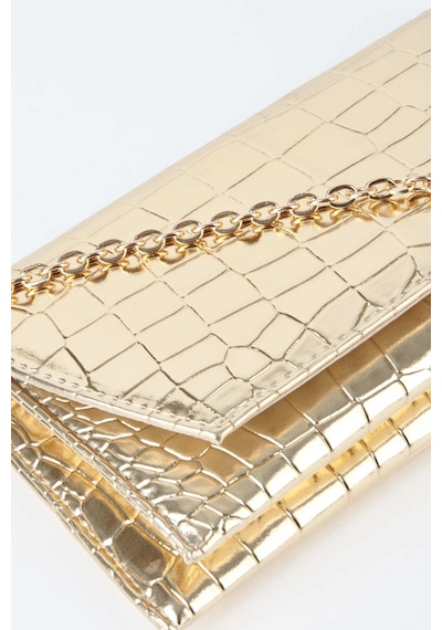 Vivaq Kadın Croco Gold Zarf Tasarım 2 Bölmeli Mini Zincir Askılı Çıt Çıt Kapama Clutch Ve El Çantası
