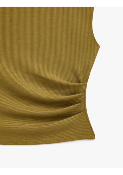 Koton Modal Kumaş Slim Fit Drape Detaylı Bisiklet Yaka Kolsuz Fitilli Bluz Yeşil 6sak10161ek