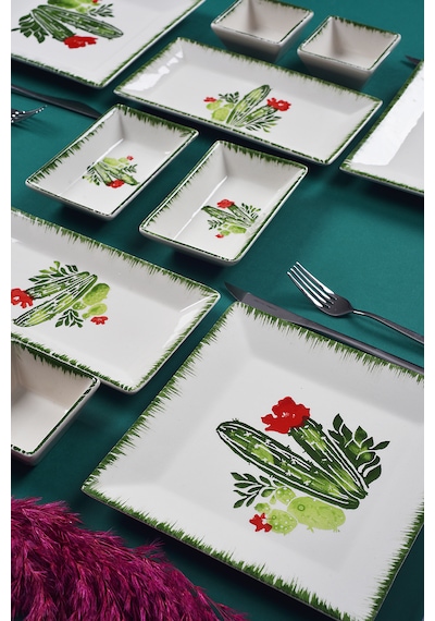 Piatti Naturali 12 Parça 4 Kişilik Kaktüs Kahvaltı Takımı Handmade Sunum Set Çok Renkli