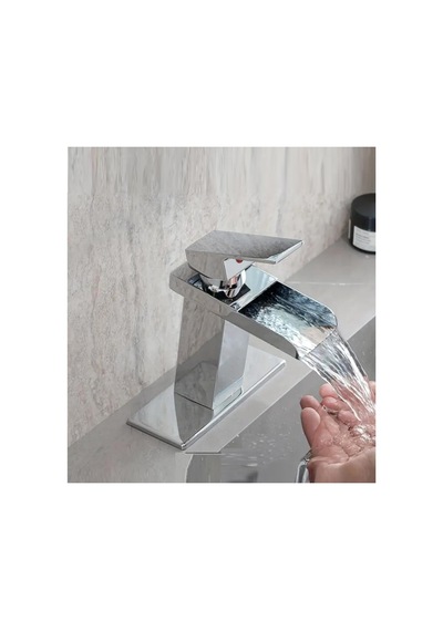 Rena Design Lavabo Bataryasi Krom Şelale Kare Gövde Eğimli Havza Banyo Armatür Çift Giriş Lüks Ergonamik