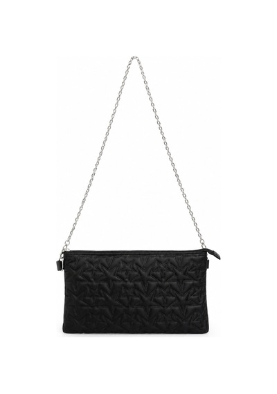 Feg Store Kadın Siyah Yıldız Dikişli Zincir Askı Detaylı Fermuarlı Clutch Çanta