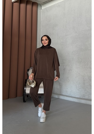 Riella Butik Bade Tesettür Takım Kahverengi