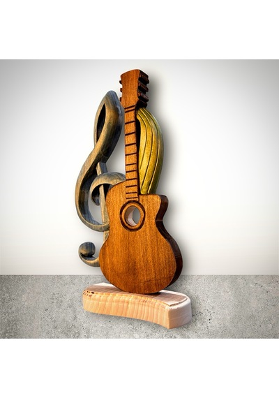 Ahşap El Sanatlar Ahşap Dekoratif Gitar & Sol Anahtar Biblo