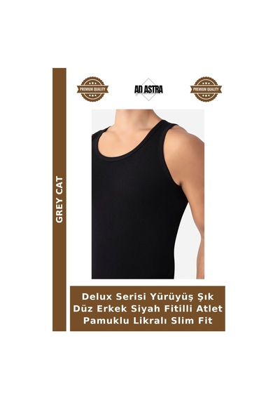 Grey Cat Delux Serisi Yürüyüş Şık Düz Erkek Siyah Fitilli Atlet Pamuklu Likralı Slim Fit