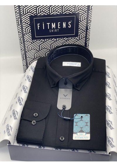 Slim Fit Uzun Kol Yıkamalı Gabardin Hediye Kutulu Erkek Gömlek Fs-001364 - Siyah-1438