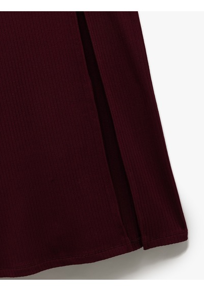 Koton Viskon Ribanalı Slim Fit Yırtmaç Detaylı Kalem Etek Bordo 5sak10345ek Bordo