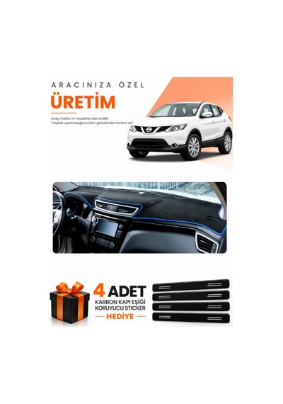 Nissan Qashqaı J11 2013-2020 Uyumlu Torpido Koruma Örtüsü Oto Kılıfı - Siyah Mavi