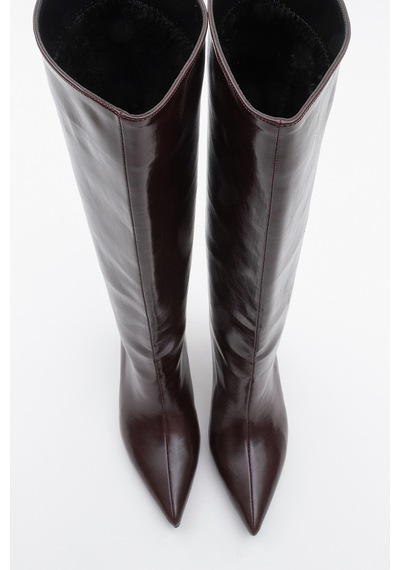Luvishoes Luvi Shoes Camila Bordo Cilt Kadın Topuklu Çizme Bordo