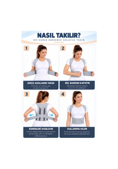 Dik Duruş Korsesi Sırt Korsesi Gri Kadın Erkek Kamburluk Korsesi Sırt Destekli Duruş Düzeltici Dik Durma Korsesi