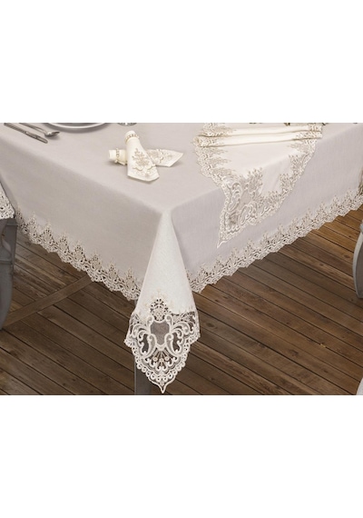 Sümbül Masa Örtüsü 160X260 Cm 26 Parça Krem (541545615)