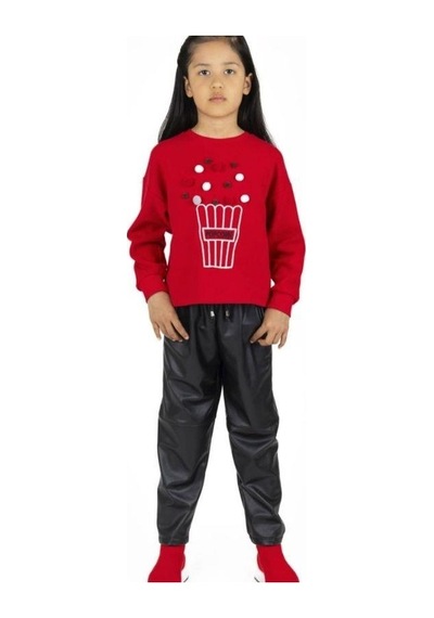 Kız Çocuk Popcorn Baskılı Sweatshirt-13493 Kırmızı
