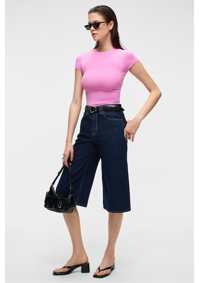Grimelange HOPEWELL Kadın Yuvarlak Yaka Örme Slim Fit Pembe T-Shirt