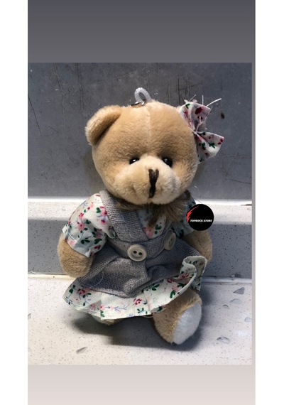 Sevimli Elbiseli Tulumlu Ayıcık Peluş Oyuncak Anahtarlık Uyku Arkadaşı Hediyelik 12 Cm Haki