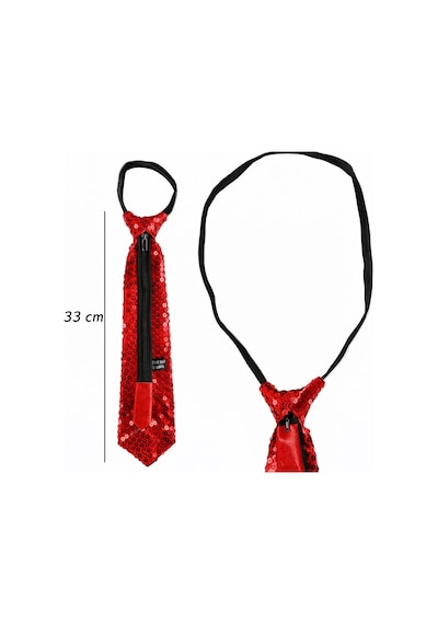 Kırmızı Pul Payetli Işıltılı Parti Kravatı 33 Cm