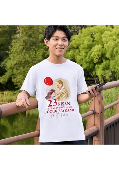 Alpşan Ticaret 23 Nisan Bayram Baskılı Çocuk Tshirt 46 Beyaz