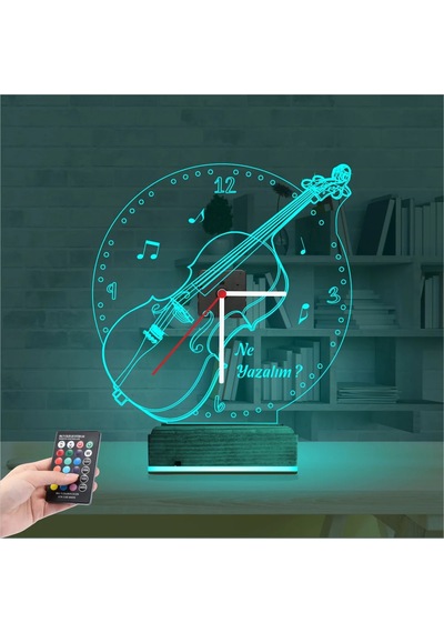 Luvivia Keman Müzik Nota V2 Kişiye Özel Saatli 3d Lamba - Masa Gece Lambası Şeffaf