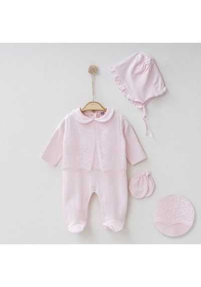 Buse&Eylül Bebe Pembe Uzun Tüllü 3 Parça Kız Bebek Tulum Takım-Pembe