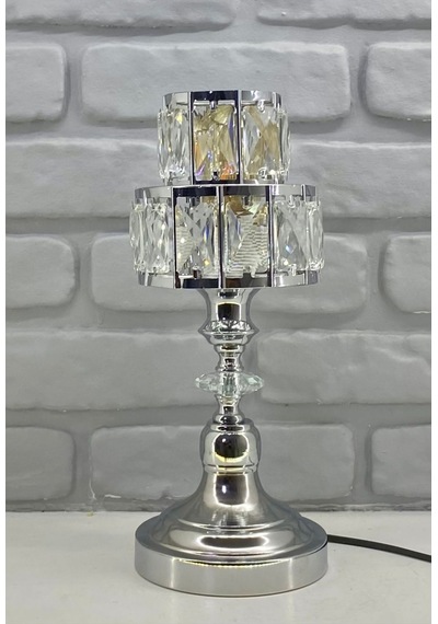 Modern Krom Metal Ayak Çoklu Kristal Taşlı Kademeli Şapka Abajur Krom