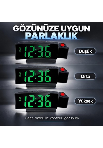 Projeksiyonlu Dijital Masa Saati Yeşil Led Ekranlı Alarm Snooze Sıcaklık Tarih Usb Ve Pil Diğer