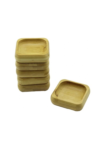 6 Adet 9x9cm Kare Ahşap Bambu Çerezlik - Lokumluk Kase Derinlik: 1.8cm Çok Renkli