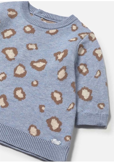 Kız Bebek Leopar Örme Elbise Mavi 2806 Mavi