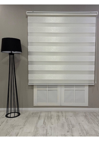 Delüks Zebra Stor Perde Geniş Plise Beyaz Beyaz