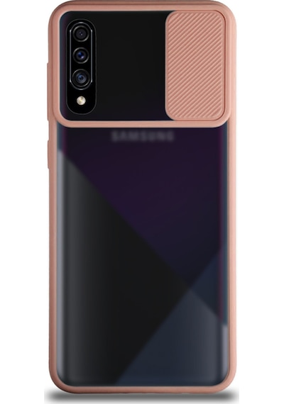 Samsung Galaxy A50 ile Uyumlu Kapak Lensi Açılır Kapanır Kamera Korumalı Silikon Kılıf