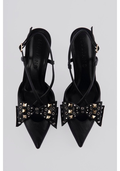 Kadın Stiletto Sivri Burun Fiyonk Ve Zımba Detaylı Arkası Açık Topuklu Ayakkabı Rovena Siyah Siyah Kadın Stiletto Sivri Burun Fiyonk Ve Zımba Detaylı Arkası Açık Topuklu Ayakkabı Rovena Siyah Siyah