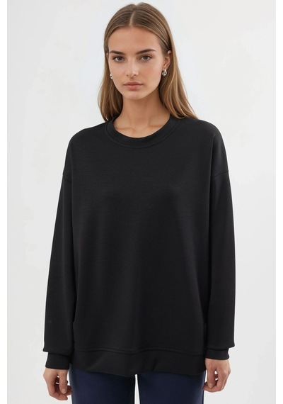 Hiccup Busem Rahat Kesim Bisiklet Yaka Örme Sweatshirt Siyah