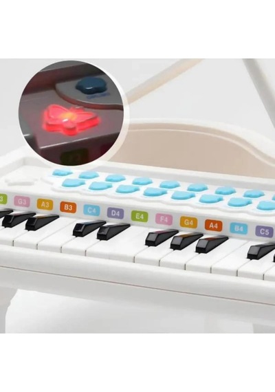 Mikrofonlu 24 Tuşlu Pembe Çocuk Piyanosu - Telefon Bağlantılı Eğitici Işıklı Org Müzik Seti