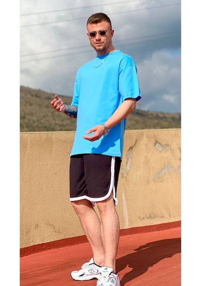 Flood Of Style Erkek Mavi Düz Oversize Tshirt